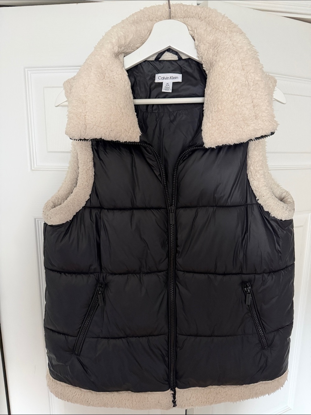 Calvin Klein Black Puffer Vest with Cream Sherpa Lining